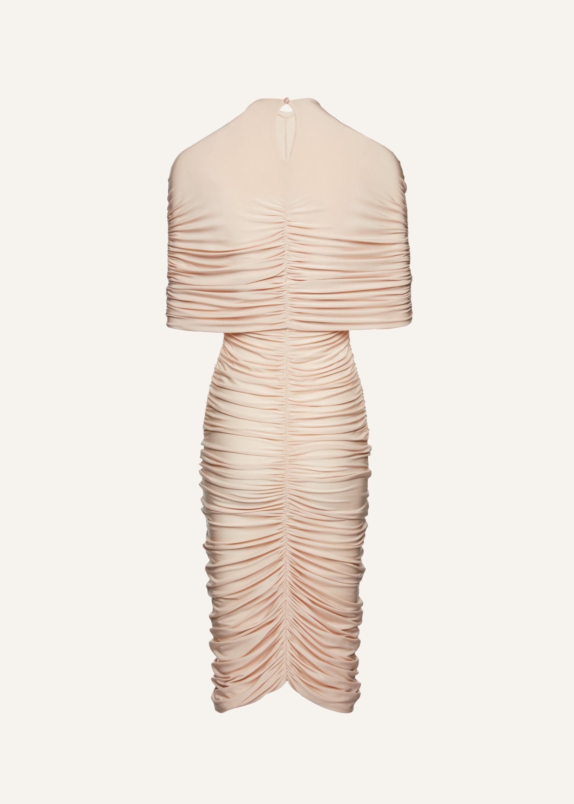 Ruched cape midi dress in beige Product Image