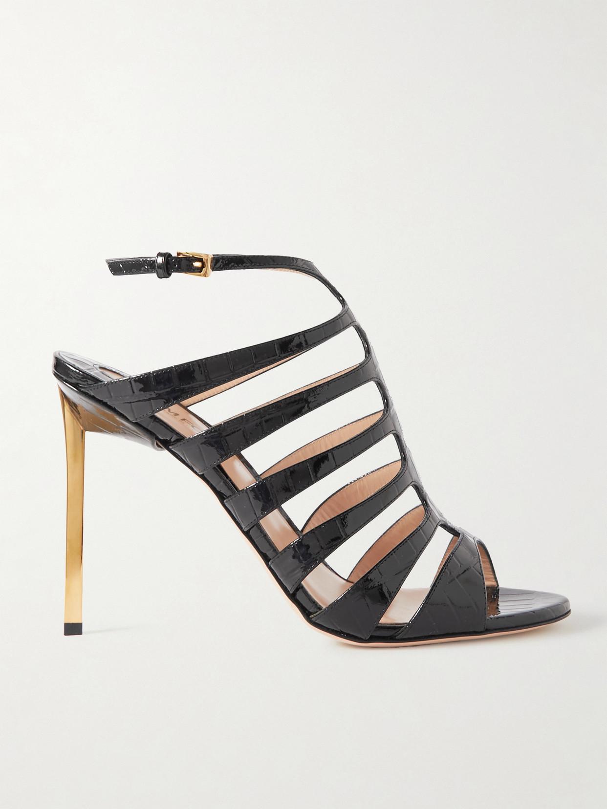 TOM FORD 85mm Carine Croc Embossed Leather Sandal In Black Product Image