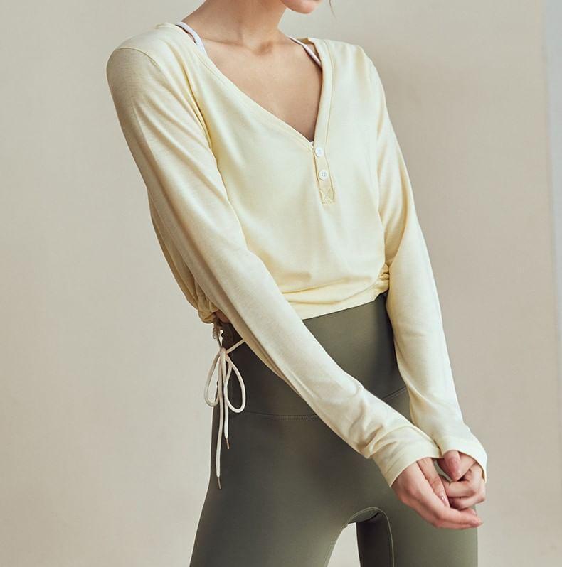 Long-Sleeve V-Neck Plain Crop Sports Top Product Image