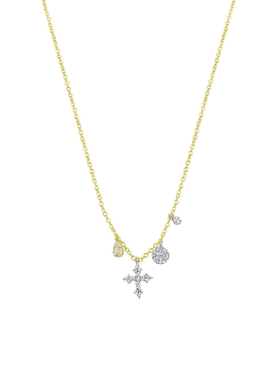 Womens 14K Yellow Gold & Diamond Multi-Charm Necklace Product Image