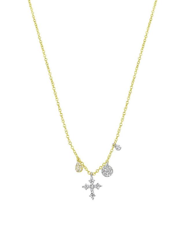 Womens 14K Yellow Gold & Diamond Multi-Charm Necklace Product Image