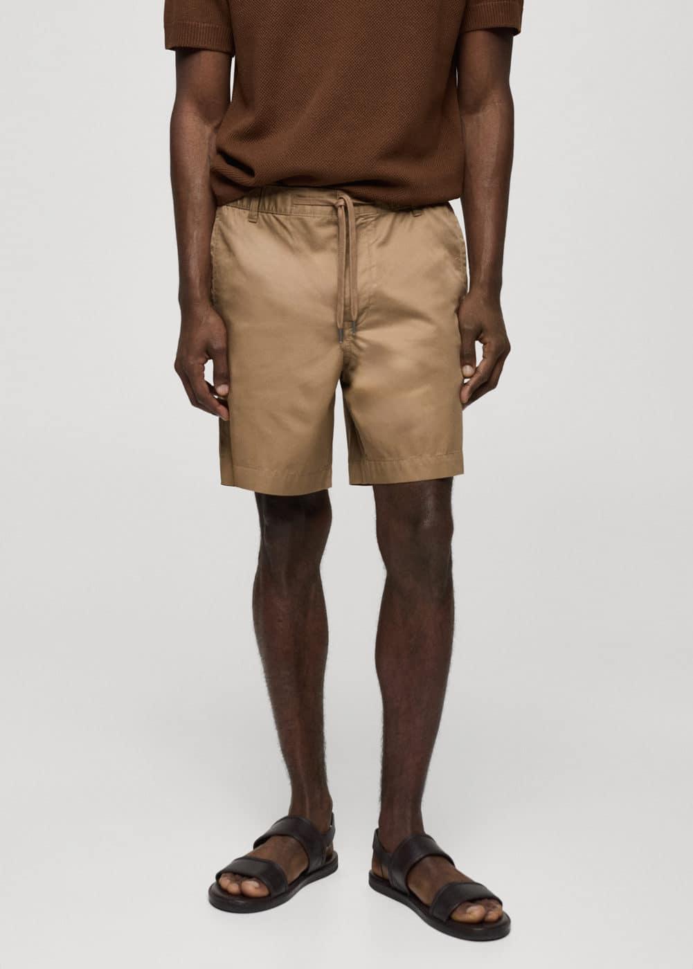 MANGO MAN - 100% cotton drawstring Bermuda shorts beigeMen Product Image