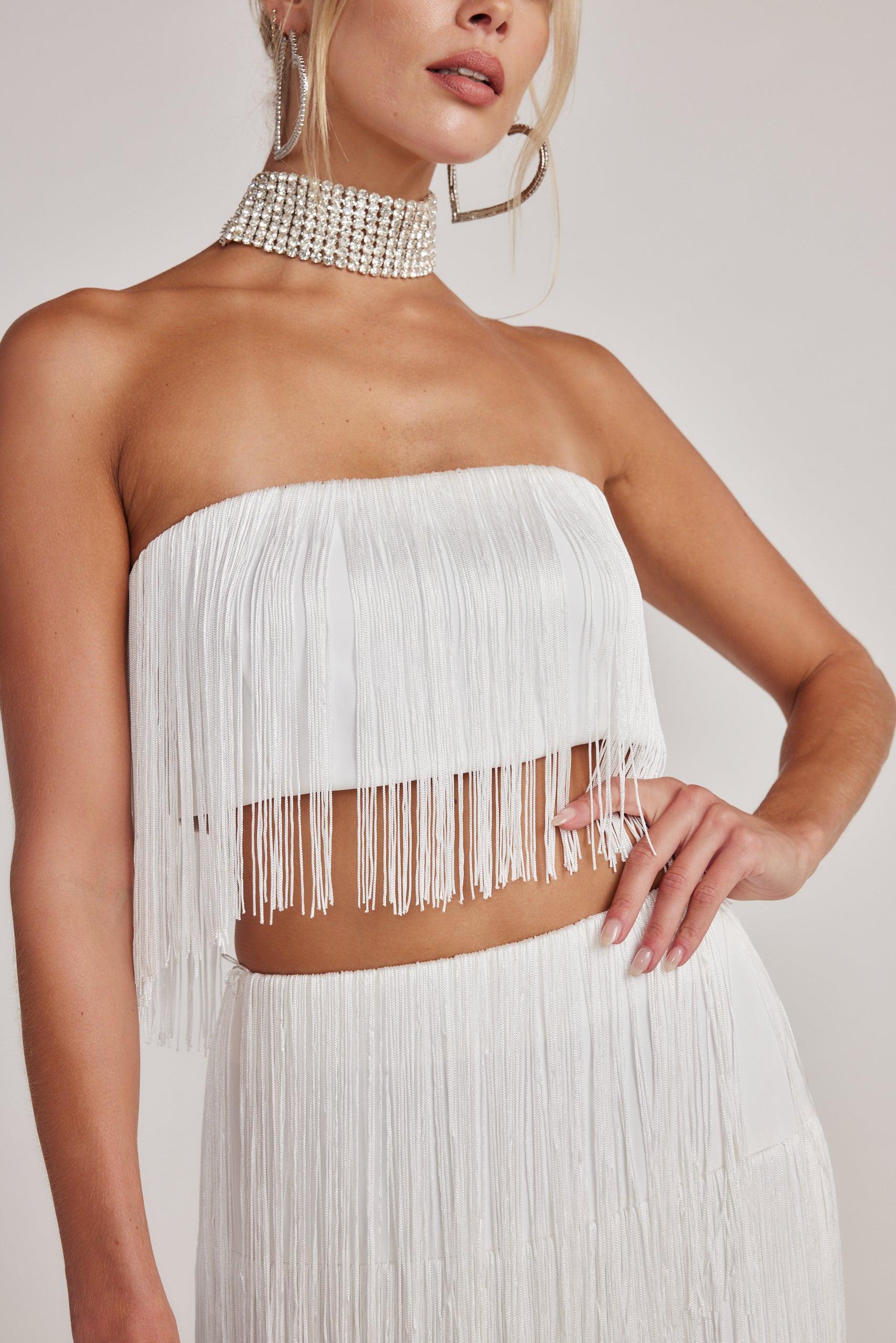 Gatsby White Fringe Strapless Top Female product image