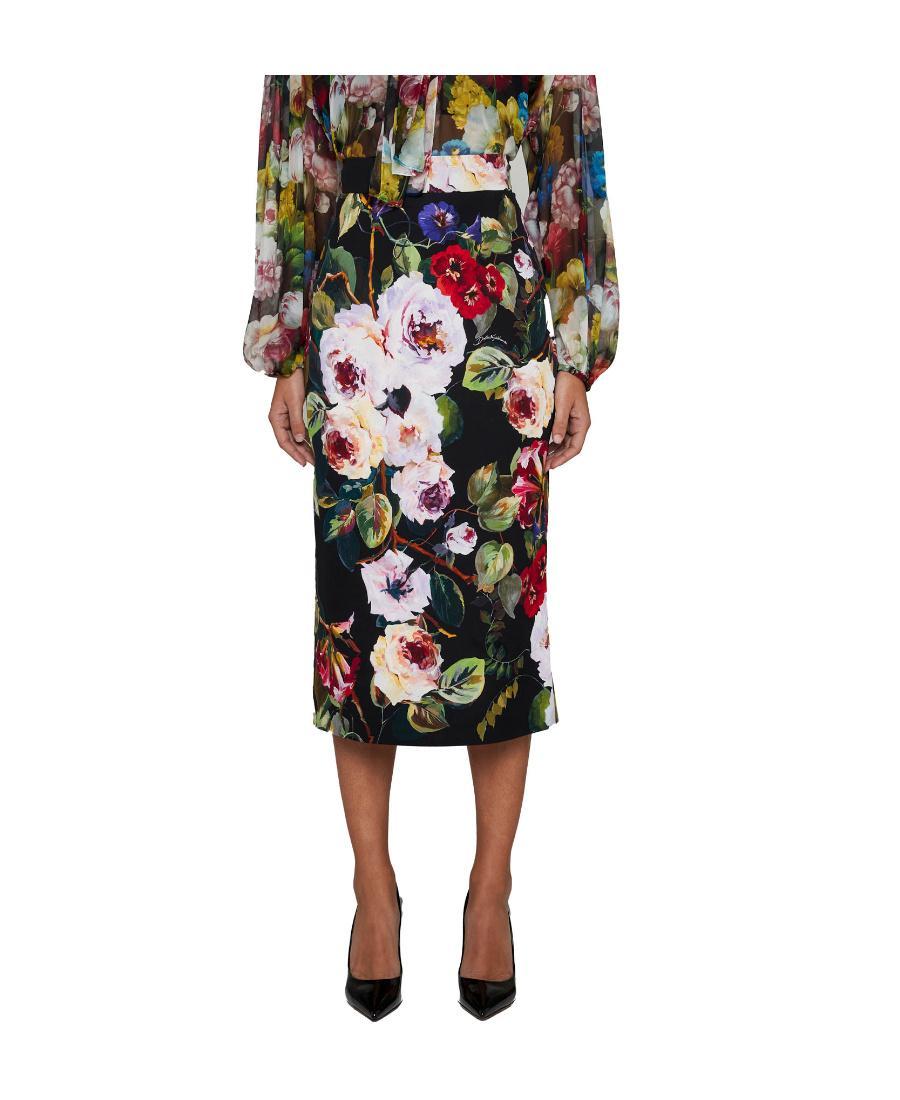 DOLCE & GABBANA Floral Print Midi Skirt In Roseto Nero Product Image