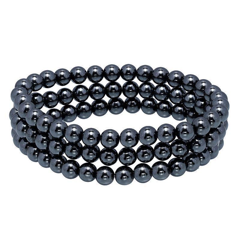 Aleure Precioso Beaded 3-Row Stretch Bracelet, Womens Hematite Product Image