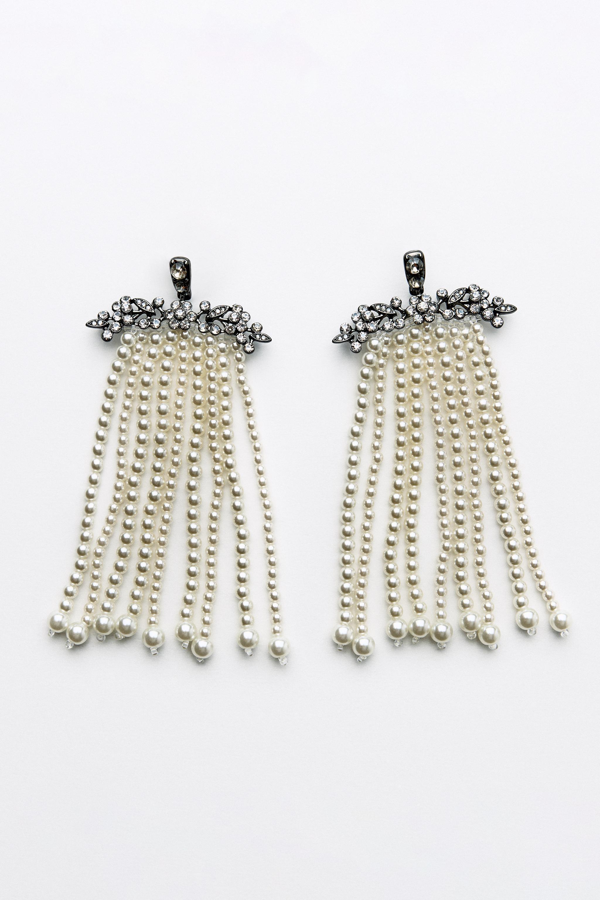 RHINESTONE PEARL WATERFALL EARRINGS Product Image