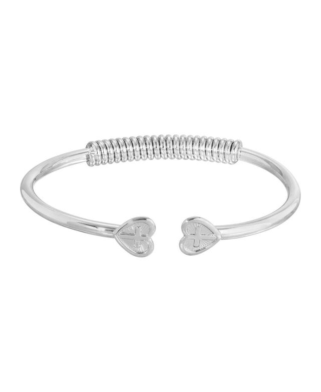 2028 Silver-Tone Heart Cross Coil Spring C-Cuff Bracelet Product Image