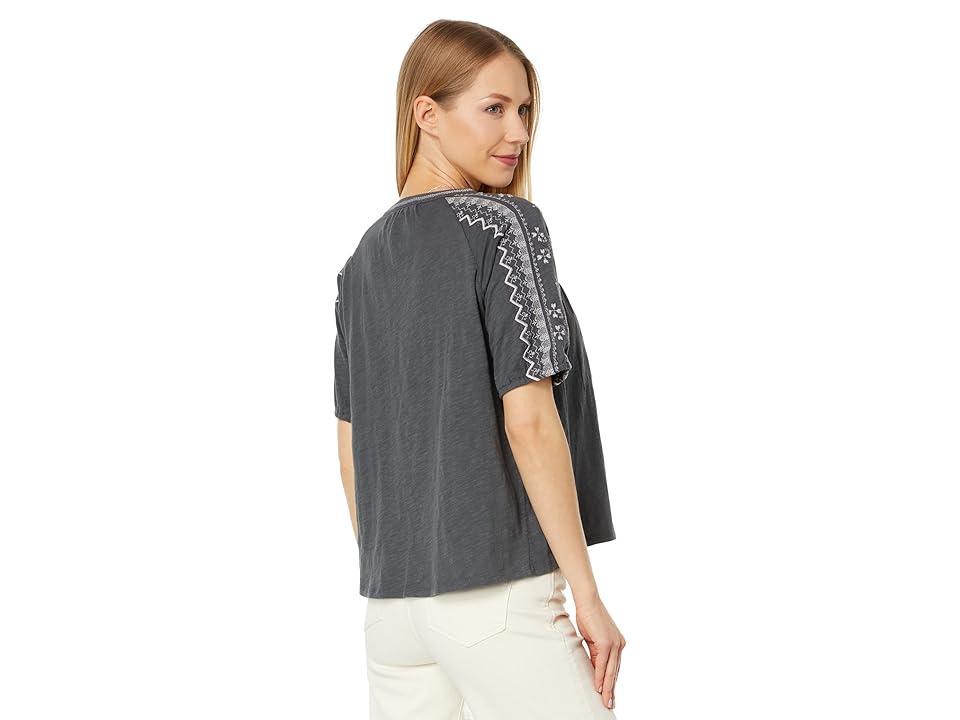 Lucky Brand Short Sleeve Embroidered Swing Top (Raven) Women's Clothing Product Image