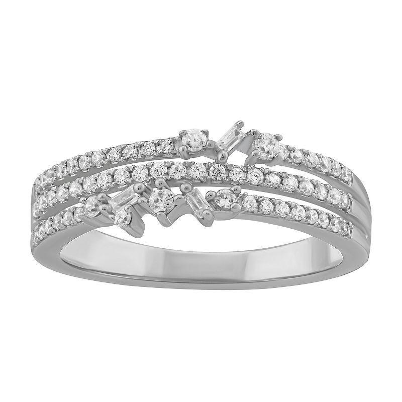 Simply Vera Vera Wang 14k White Gold 1/3 Carat T.W. Round & Baguette Cut Diamond 3 Row Fashion Ring, Womens Product Image