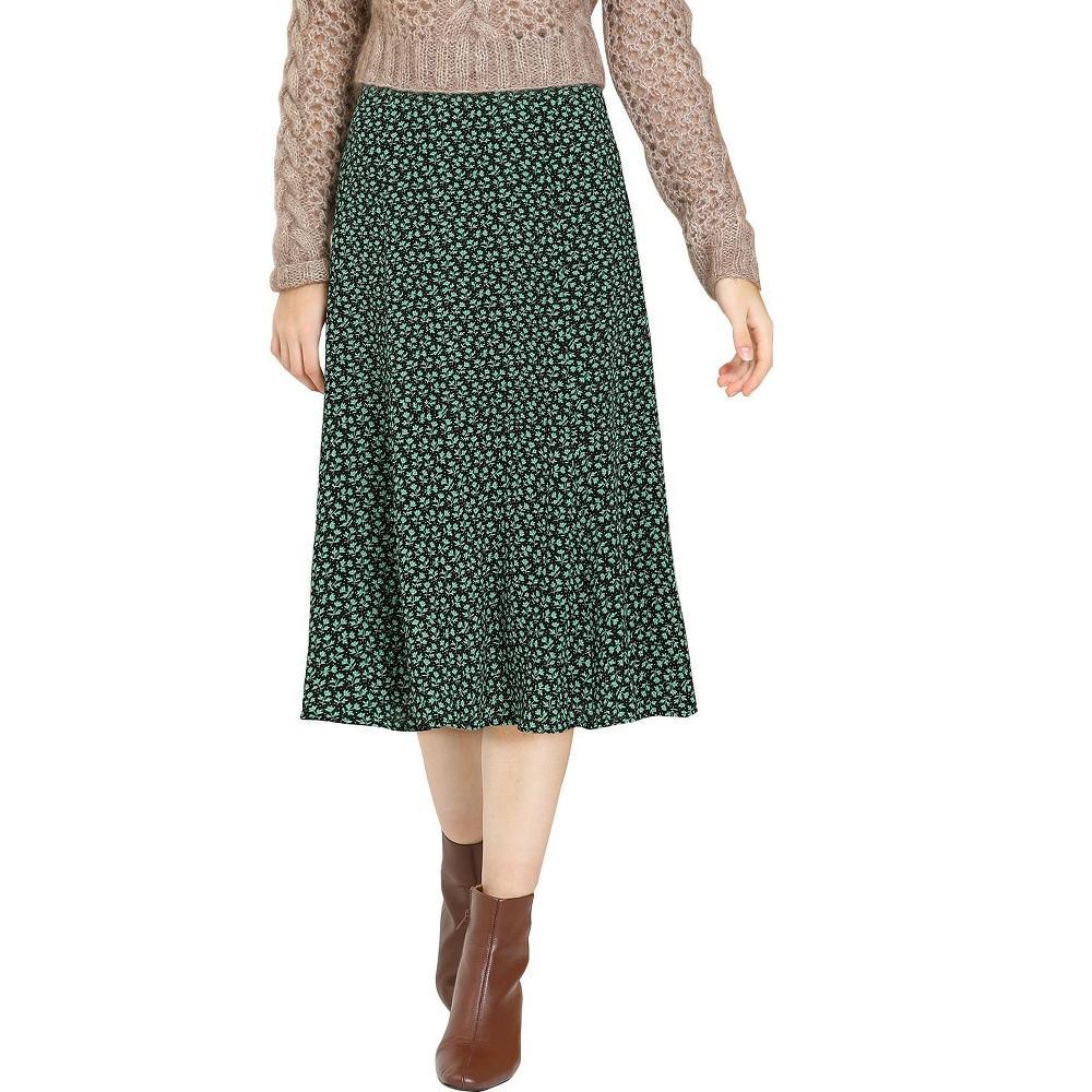 Allegra K Women's Print Peasant Elastic Waist A-Line Midi Skirts Green X-Large product image