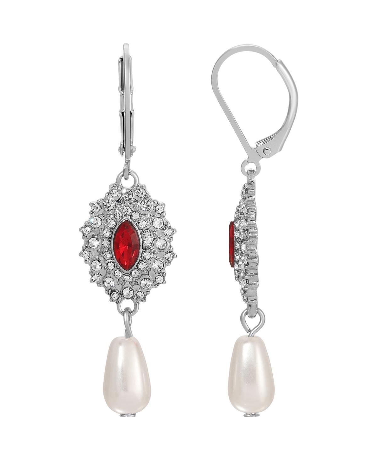 2028 Silver-Tone Colored Stone Imitation Pearl Earrings Product Image