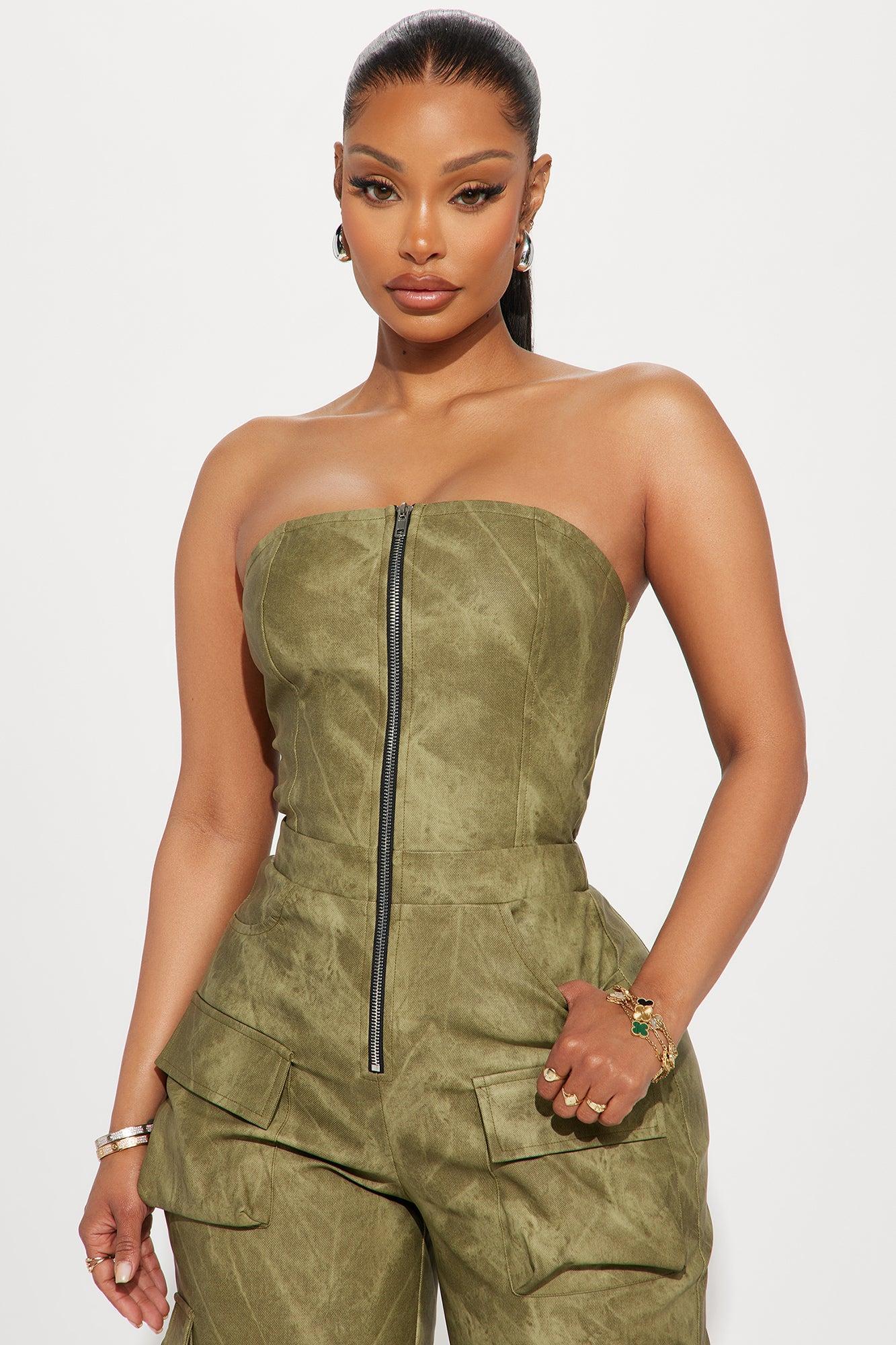 Harvey Washed Faux Leather Jumpsuit - Olive Product Image