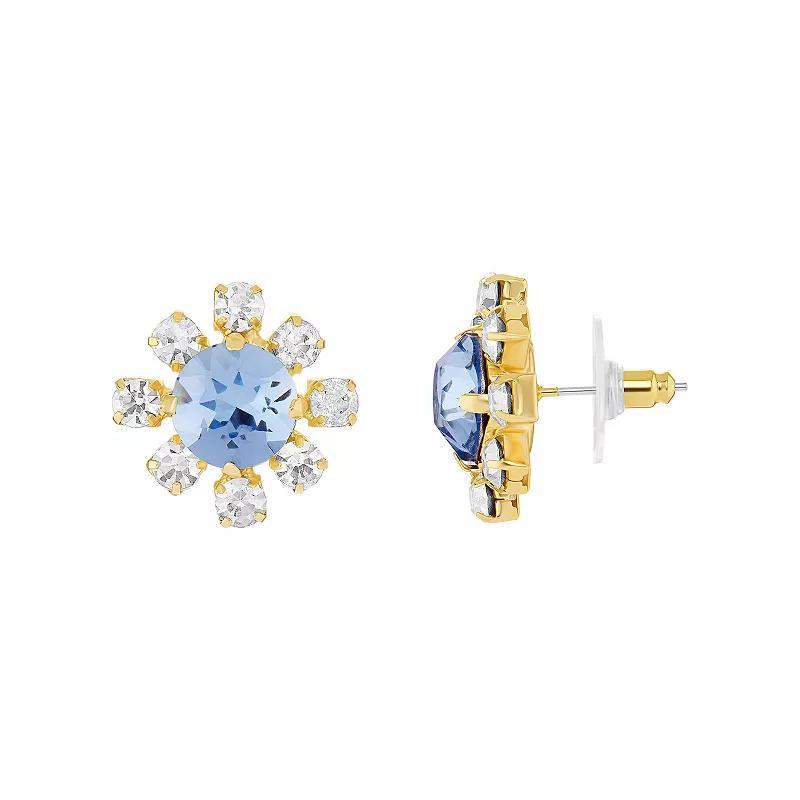 Emberly Flower Stud Earrings, Womens, Yellow Gold Tone Blue Product Image