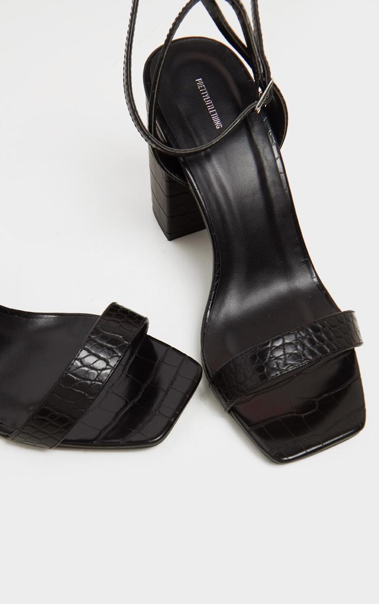 Black Croc Wide Fit Chunky Block Heel Strappy Sandal Product Image