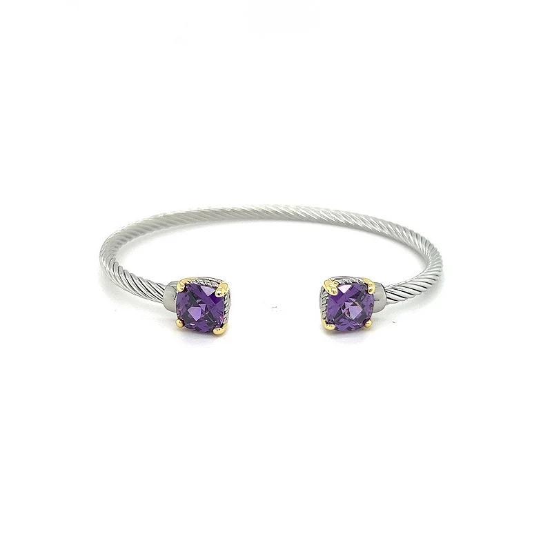 Juvell Two-Tone 18k Gold Plated Amethyst Bangle Bracelet, Womens, Two Tone Product Image