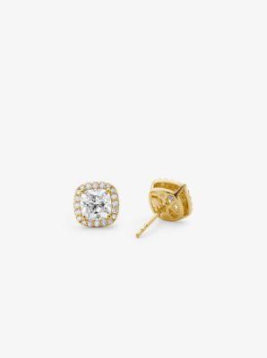 Precious Metal-Plated Sterling Silver Pavé Stud Earrings Product Image