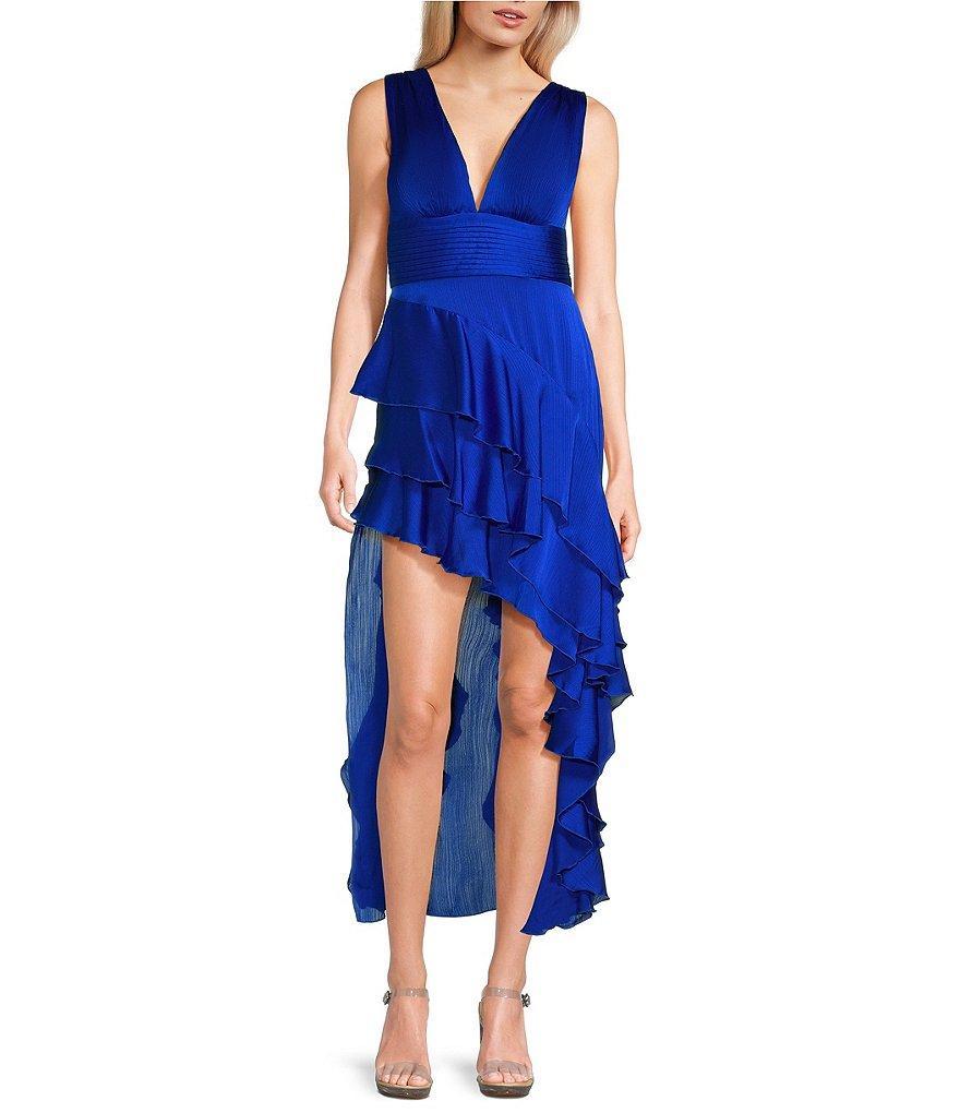 Midnight Doll V-Neck Asymmetric Ruffle Dress Product Image