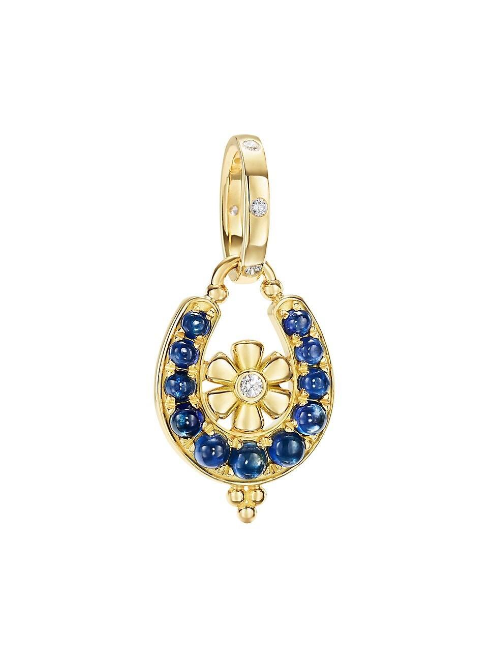 Womens Horseshoe 18K Yellow Gold, Blue Sapphire & 0.12 TCW Diamond Pendant Product Image