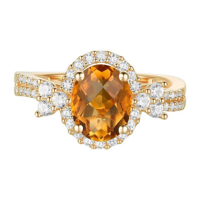 14k Gold Over Silver Citrine & Lab-Created White Sapphire Oval Halo Ring, Womens Yellow Product Image