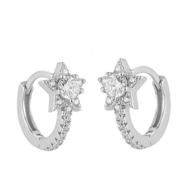 Sunkissed Sterling Cubic Zirconia Star Hoop Earrings, Womens, Silver Tone Product Image