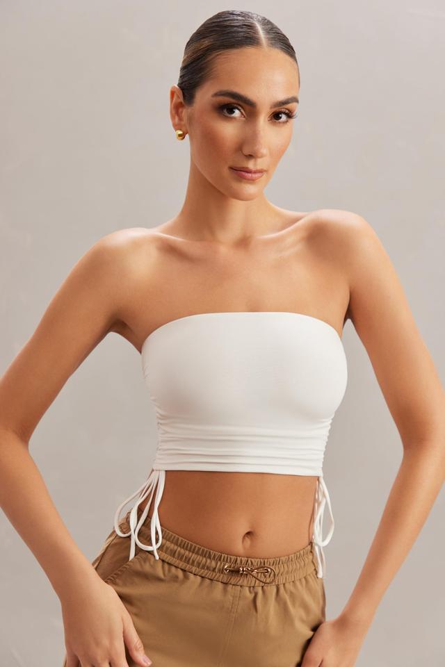 Ruched Bandeau Crop Top in Ivory Product Image