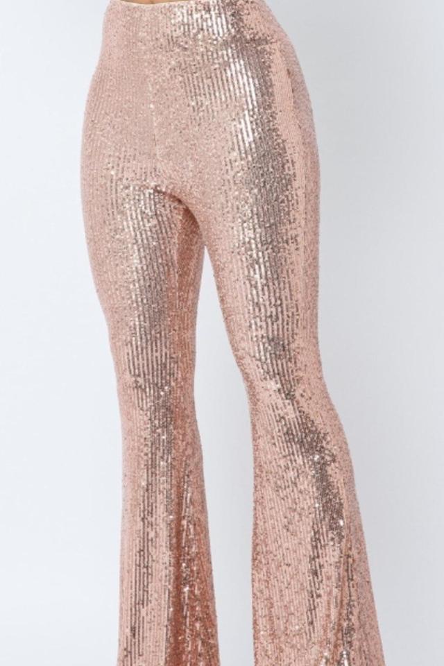 Sequin Bell Bottom Pant - Rose Gold Product Image