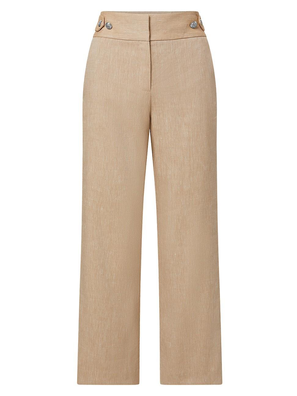 Veronica Beard Aubrie Flare Crop Linen Blend Pants Product Image