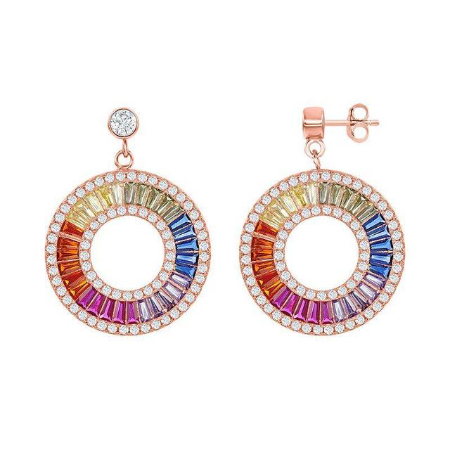 14k Rose Gold Over Silver Colorful Cubic Zirconia Hoop Drop Earrings, Womens, Pink Tone Product Image