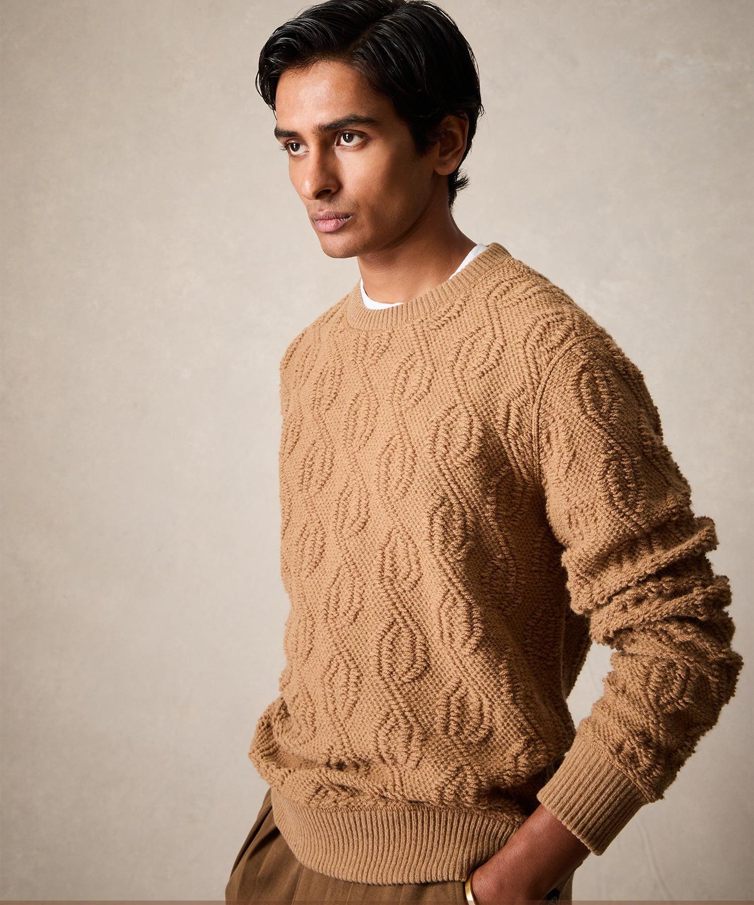 Wool Cable Knit Crewneck Sweater in Camel Product Image