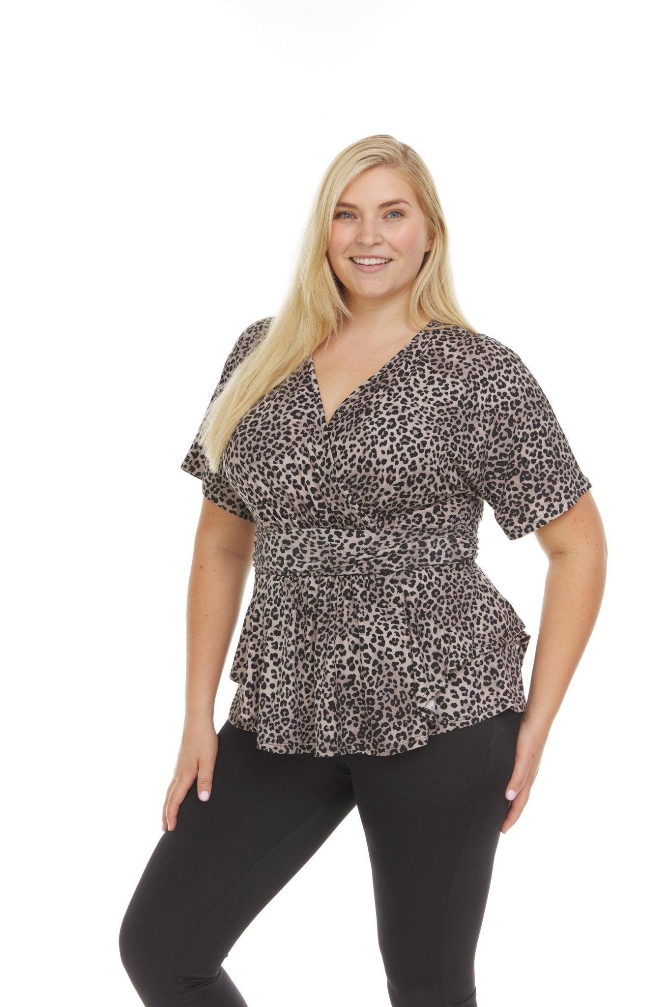 Allover Printed Surplice Front Short Sleeve V-Neck Top - Plus Product Image