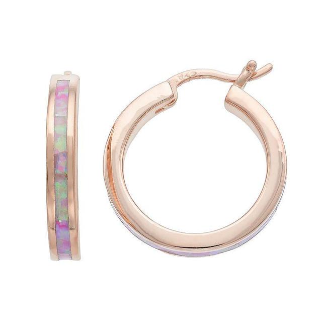 14k Rose Gold Over Silver Lab-Created Pink Opal Hoop Earrings, Womens, Pink Tone Product Image