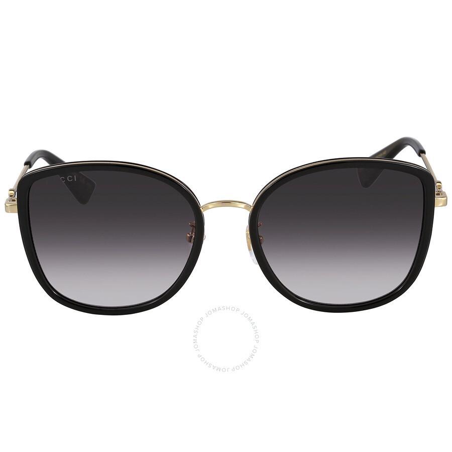 Grey Gradient Cat Eye Ladies Sunglasses Gg0606sk 001 56 In Black / Gold / Grey Product Image