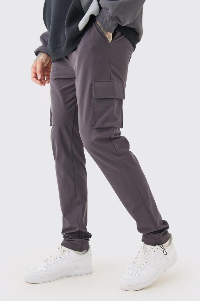 Mens Grey Tall Elasticated Waist Lightweight Stretch Skinny Cargo Trouser, Grey Product Image