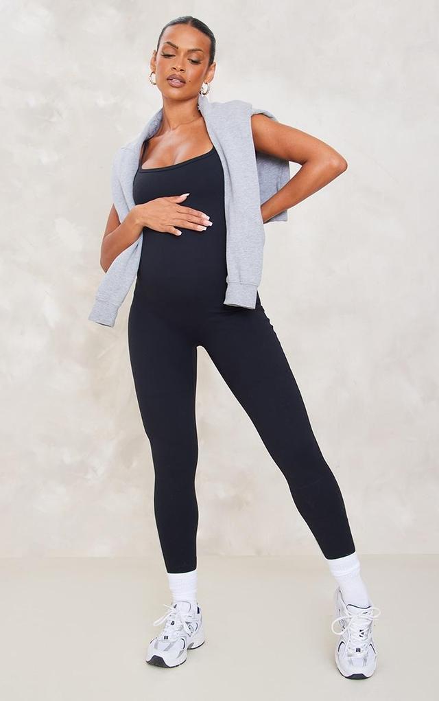 Maternity Black Strappy Snatched Sculpt Jumpsuit Product Image