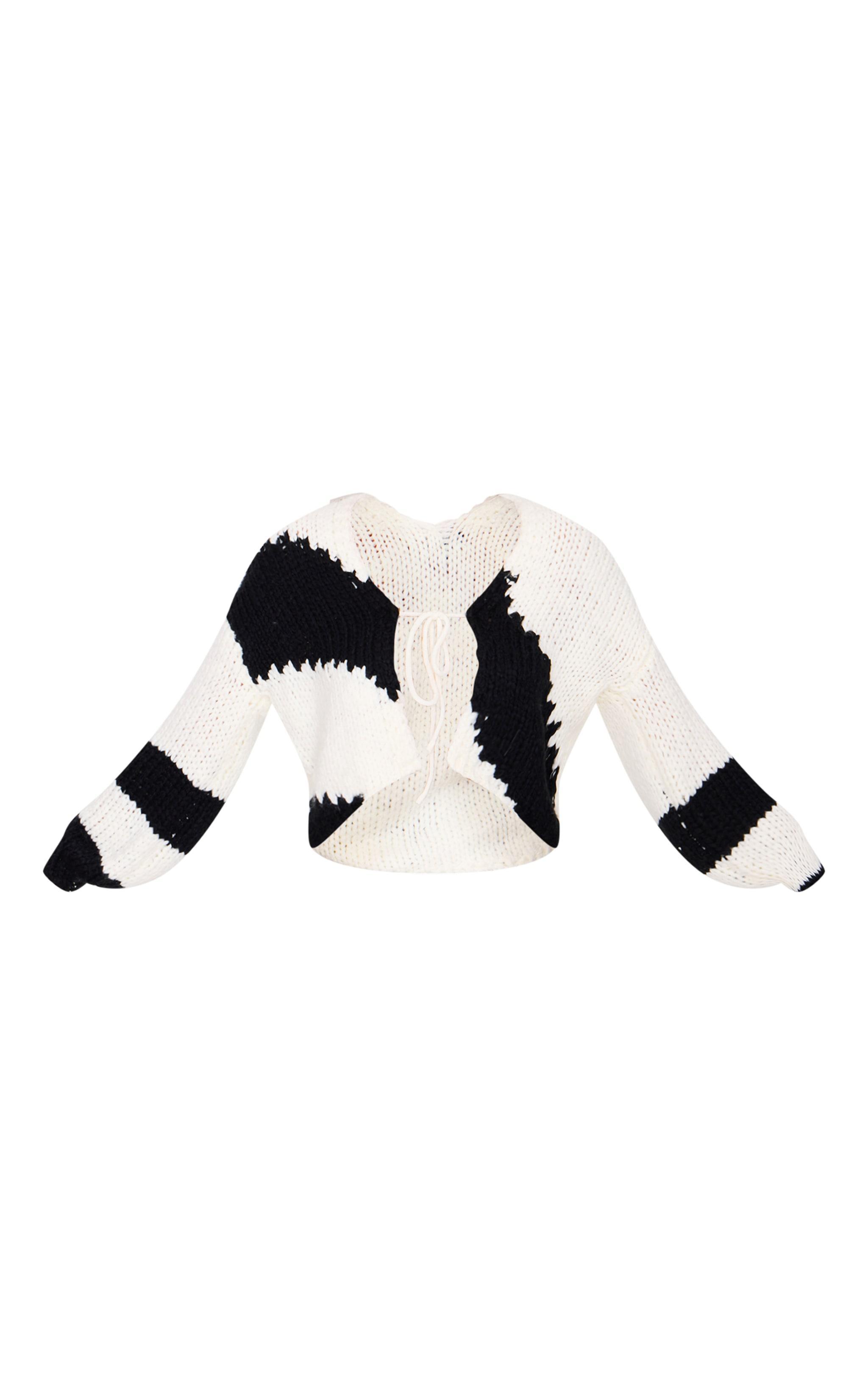 Monochrome Chunky Knit Tie Front Cardigan Product Image