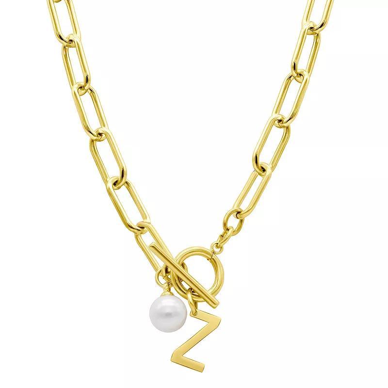 Adornia 14k Gold Plated Freshwater Cultured Pearl Initial Toggle Necklace, Womens Product Image