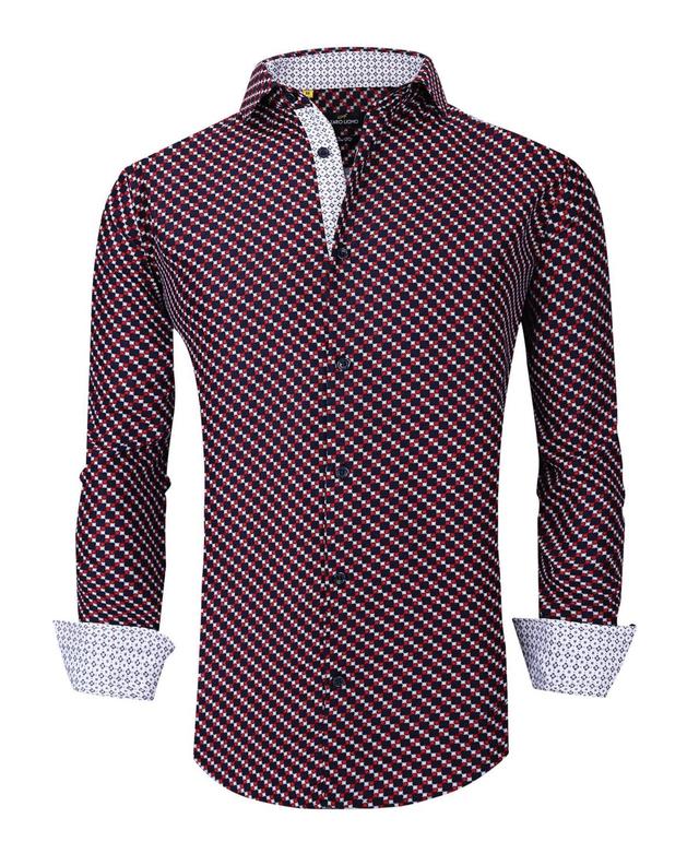 Azaro Uomo Mens Slim Fit Geometric Shirt - Navy Blue Product Image