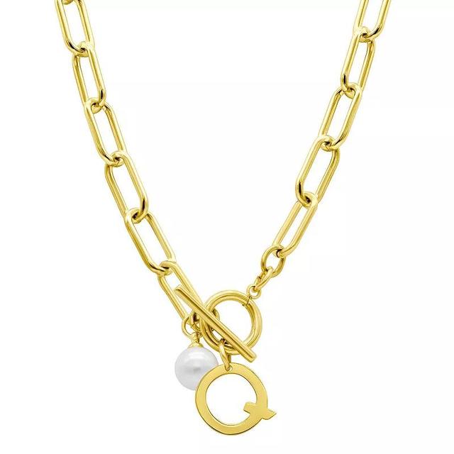 Adornia 14k Gold Plated Freshwater Cultured Pearl Initial Toggle Necklace, Womens Q Product Image