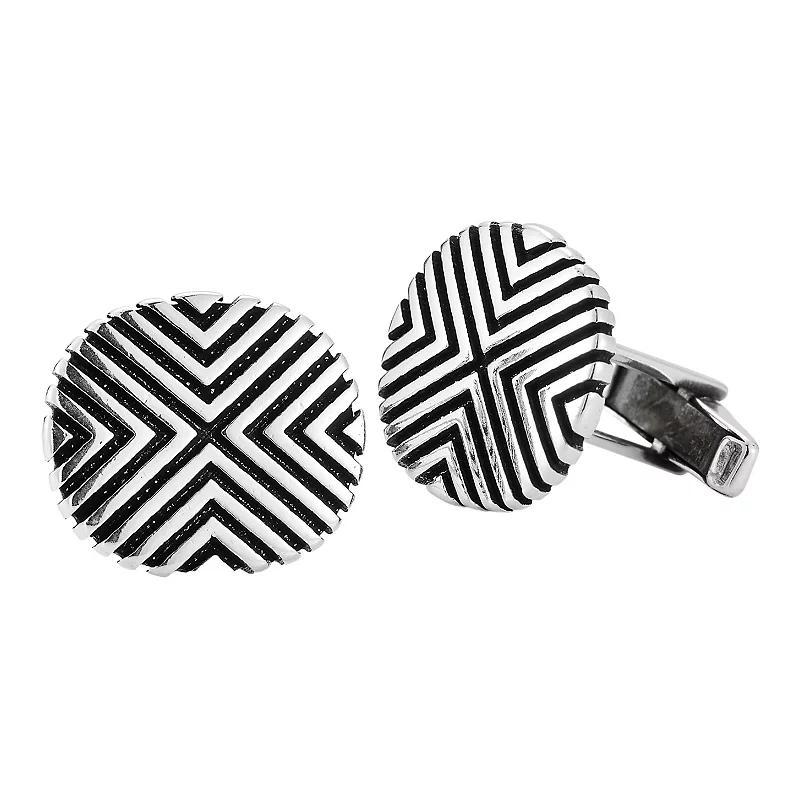 Menster Mens Silver Oxidized Geometric Cuff Links Product Image