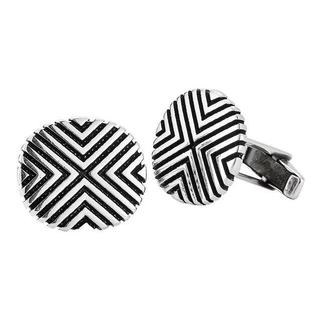 Menster Mens Silver Oxidized Geometric Cuff Links Product Image