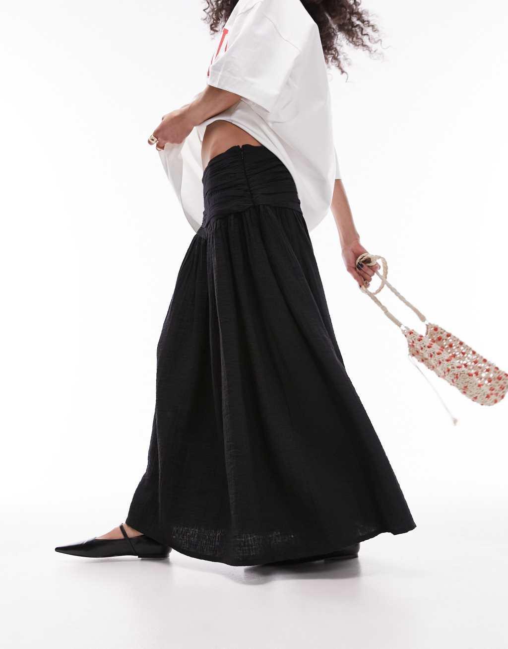 Topshop ruch waistband full hem maxi skirt in black Product Image