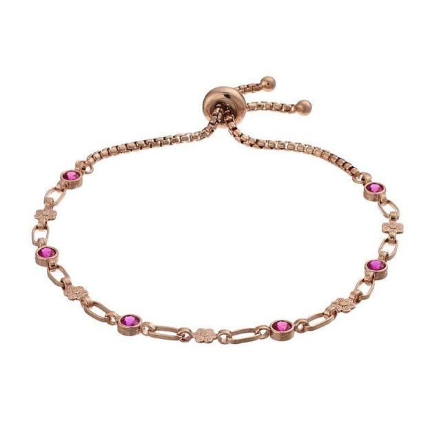 Kristen Kesho Sterling Silver Lab-Created Ruby & Flower Link Adjustable Bolo Bracelet, Womens Pink Tone Product Image