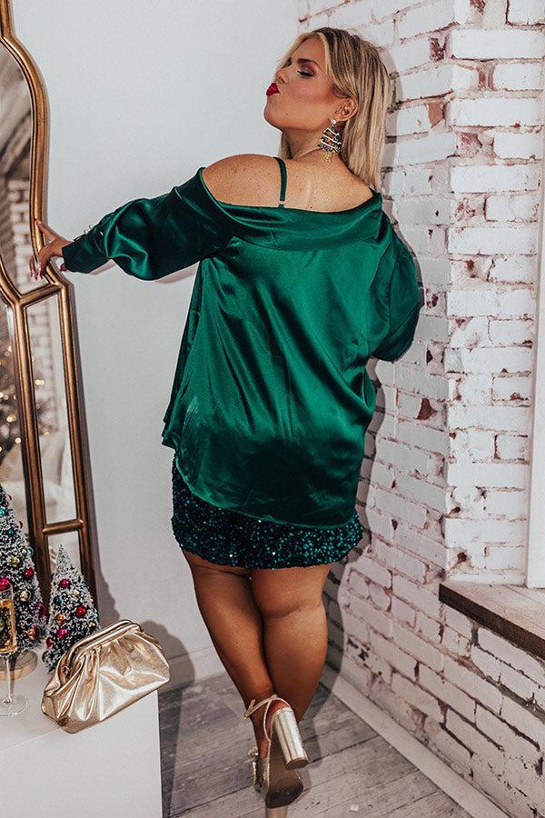 Date Night Ready Satin Top In Hunter Green Curves Product Image