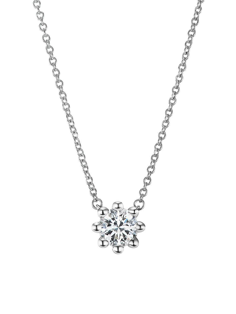 Womens Beaded 18K White Gold & Latitude Lab-Grown Diamond Medium Pendant Necklace - White Gold - Size Medium Product Image