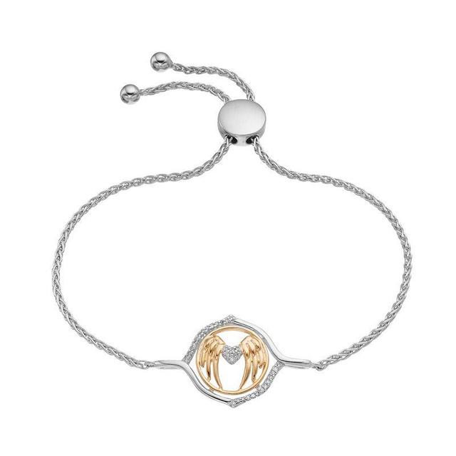 Two-Tone Sterling Silver 1/10 Carat T.W. Diamond Angel Wings Adjustable Bracelet, Womens Two Tone Product Image