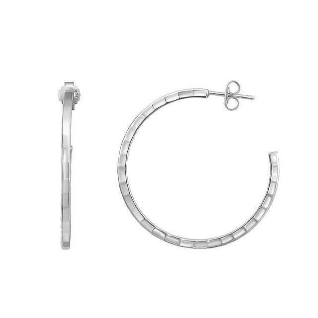 Sterling Silver Texture Accent Hoop Earrings, Womens Product Image