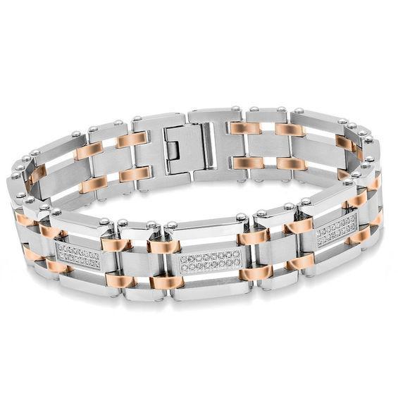 Men's 3/4 CT. T.w. Diamond Triple Row Link Bracelet in Two-Tone Stainless Steel - 8.5" Product Image