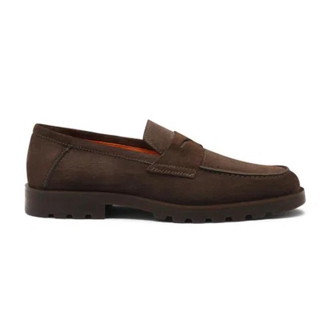 SANTONI Men's Detroit Slip On Penny Loafers In Dunkelbraun Product Image