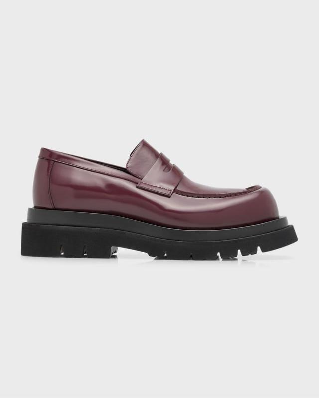 Men's Chunky Lug Glossy Leather Penny Loafers Product Image