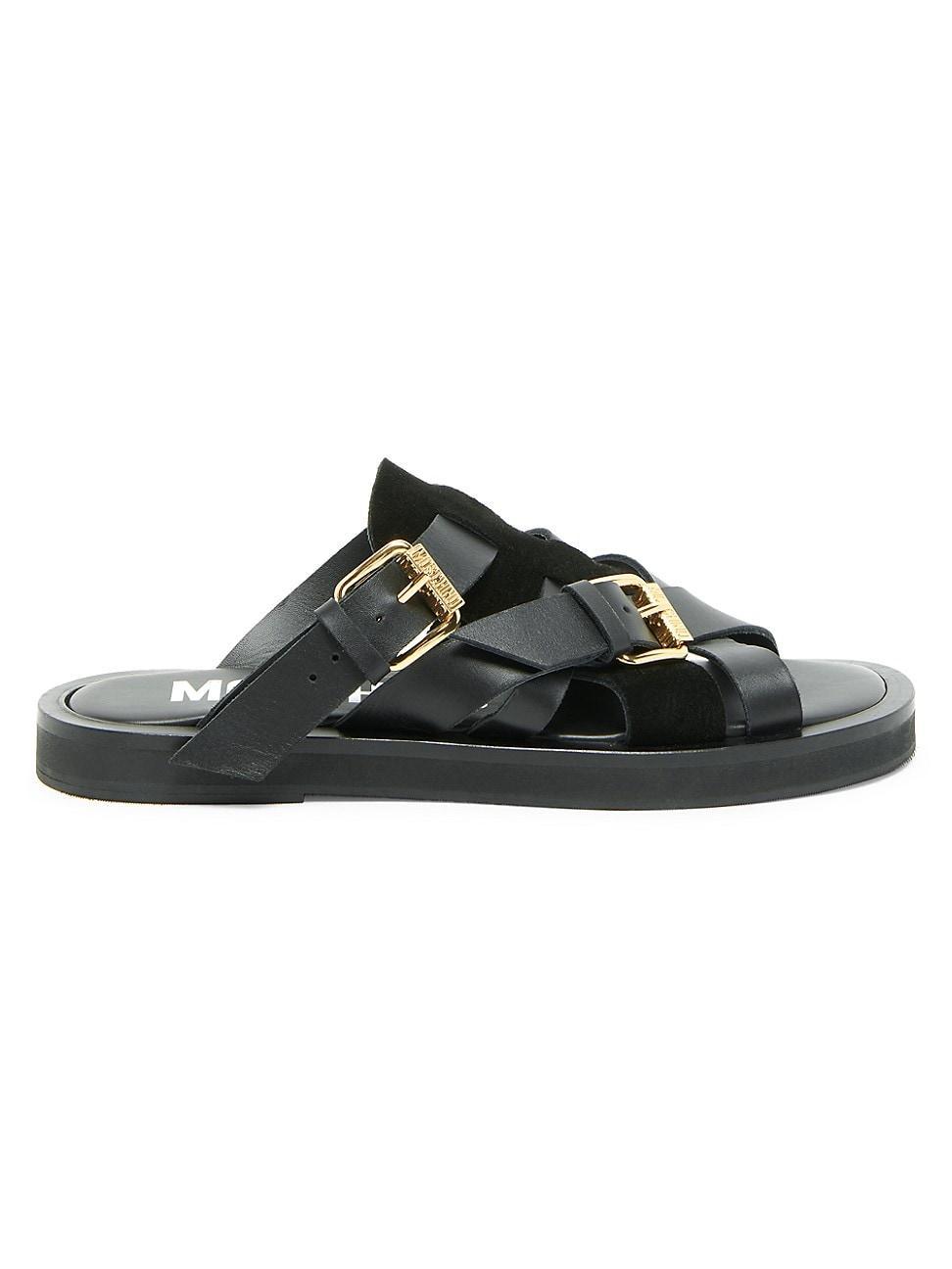 Mens Moschino Logo-Buckle Suede Slides Product Image